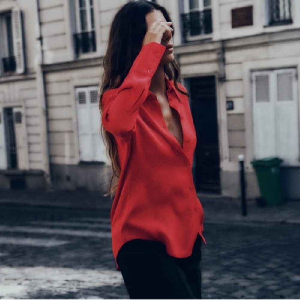 Zara Red Satin Effect Shirt - Picture 4 of 13